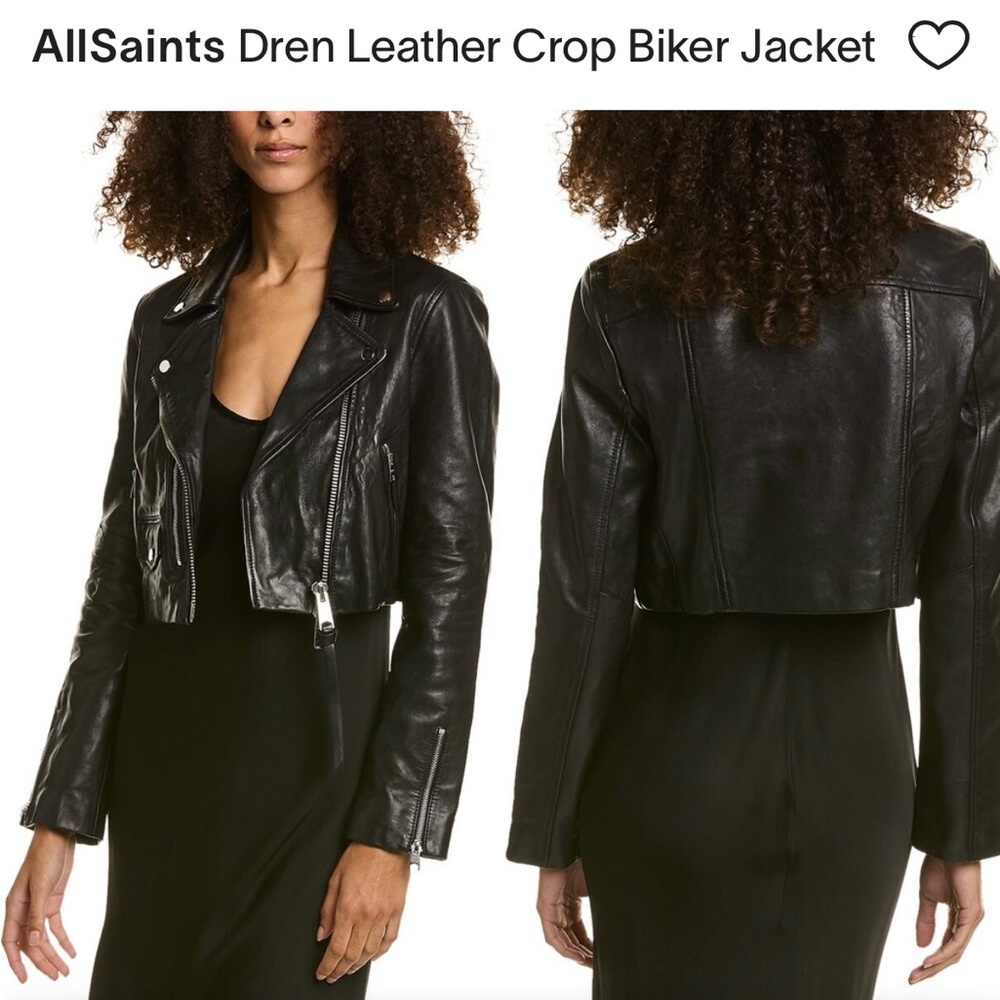 Like New Black AllSaints Dren Cropped Leather Biker Jacket sz 0